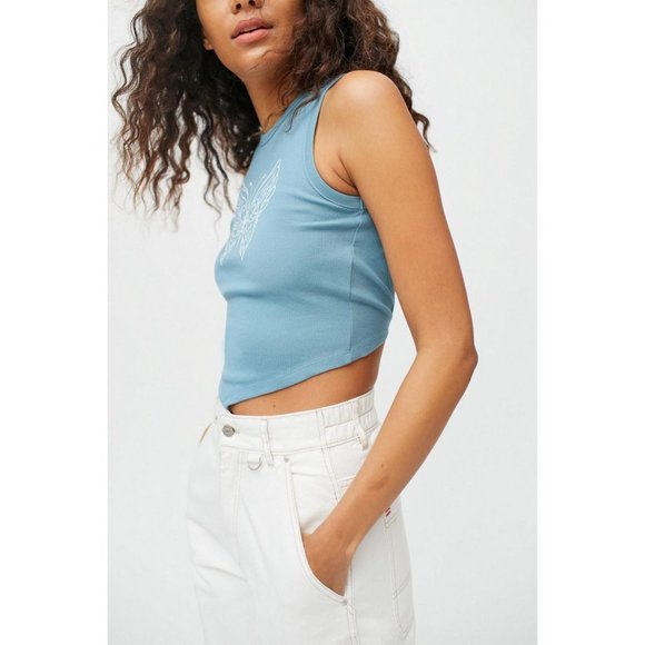 Urban Outfitters Crop Top XL Butterfly Open Back Tie Back Tank Teal Blue - Picture 3 of 14